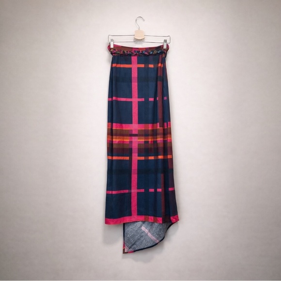 Farm Rio x Anthropologie Plaid Wrap Skirt Tie Waist Linen Blend Size Small - Picture 7 of 12